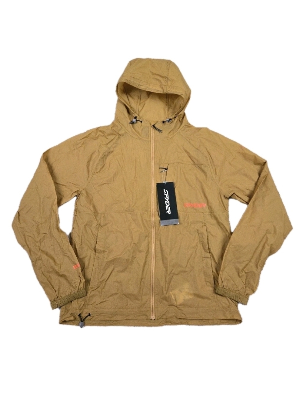 Spyder Full Zip Hooded Windbreaker Jacket Sz S Tan Nylon Gorpcore Outdoor Hiking